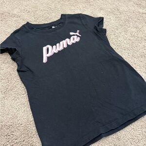 Puma Kids Tee in Black with Pink Script